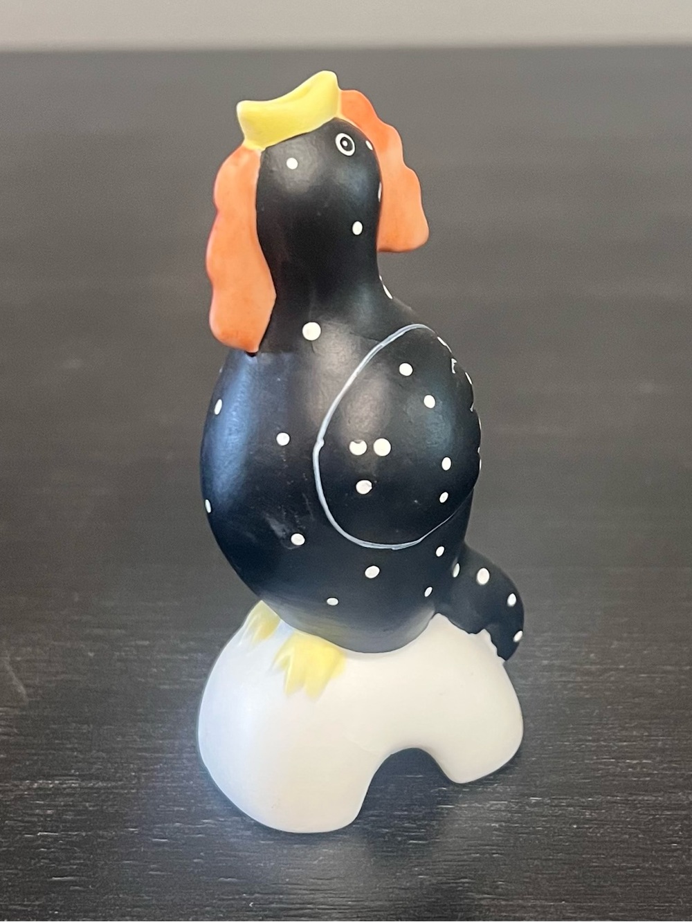 VTG Carol Eldridge Black Spotted Rooster Chicken Pie Bird Vent Funnel 4”